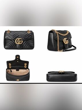 Gucci Black GG Marmont Maletase Calfskin Black Shoulder Bag